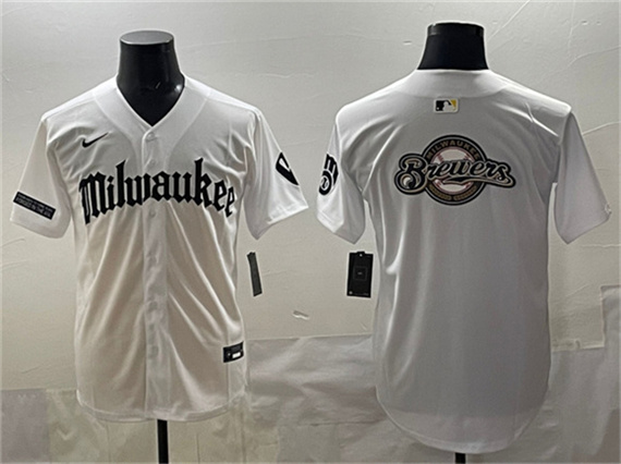 Men's Milwaukee Brewers Team Big Logo White 'Gothic 414 Shadows Edition' Vapor Premier Limited Stitched Jersey