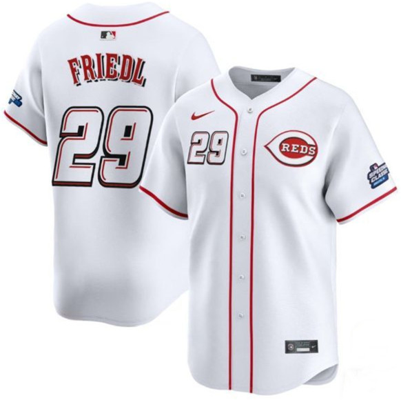 Men's Cincinnati Reds #29 TJ Friedl White 2025 Speedway Classic Home Limited Stitched Baseball Jersey