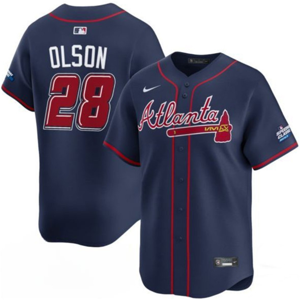 Men's Atlanta Braves #28 Matt Olson Navy 2025 Speedway Classic Alternate Limited Stitched Baseball Jersey