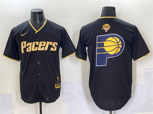 Men's Indiana Pacers Team Big Logo Black Gold 2025 Finals Vapor Stitched Baseball Jersey