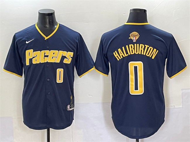 Men's Indiana Pacers #0 Tyrese Haliburton Navy 2025 Finals Vapor Stitched Baseball Jersey