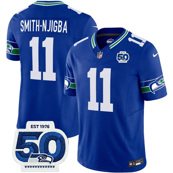 Men's Seattle Seahawks #11 Jaxon Smith-Njigba 2025 F.U.S.E 50th Anniversary Patch Throwback Vapor Limited Football Stitched Jersey