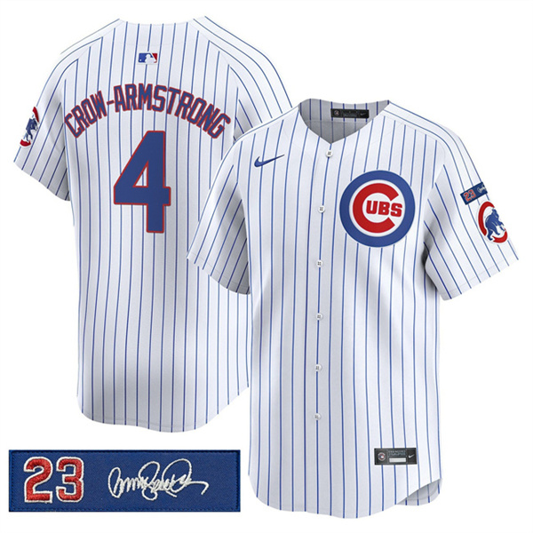 Men's Chicago Cubs #4 Pete Crow-Armstrong White Pinstripe 'Ryne Sandberg Tribute' Vapor Limited V3 Stitched Baseball Jersey