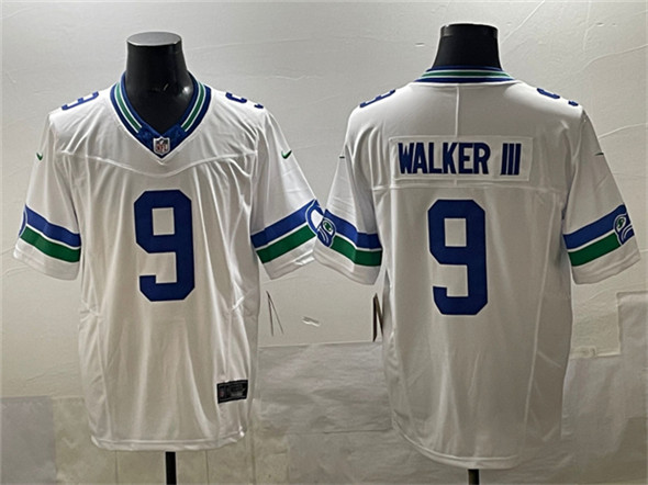 Men's Seattle Seahawks #9 Kenneth Walker III White F.U.S.E. Throwback Vapor Limited Football Stitched Jersey