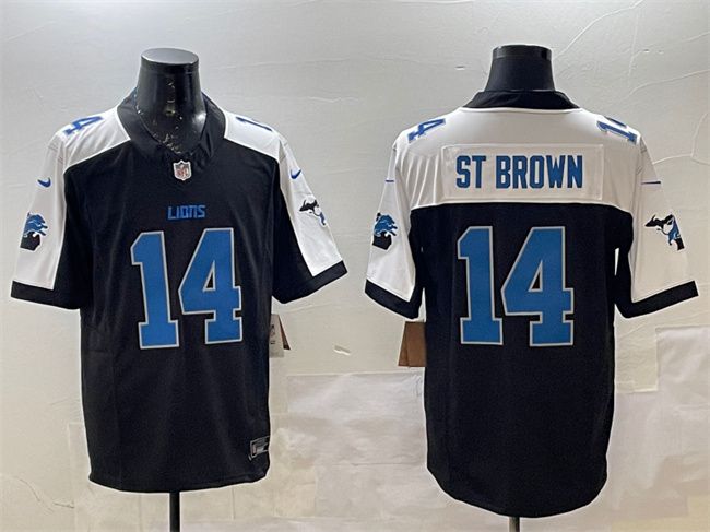 Men's Detroit Lions #14 Amon-Ra St. Brown Black Alternate F.U.S.E. 2024 Michigan Patch Vapor Limited Football Stitched Game Jersey