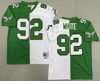 Men's Philadelphia Eagles #92 Reggie White Green White Split 1990 Throwback Jersey