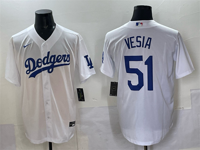 Men's Los Angeles Dodgers #51 Alex Vesia White Cool Base Stitched Baseball Jersey