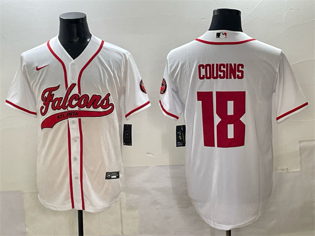 Men's Atlanta Falcons #18 Kirk Cousins White With Patch Cool Base Stitched Baseball Jersey