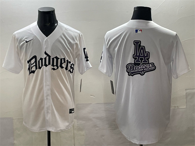 Men's Los Angeles Dodgers Team Big Logo White 2025 LA Gothic Style Vapor Premier Limited Stitched Baseball Jersey