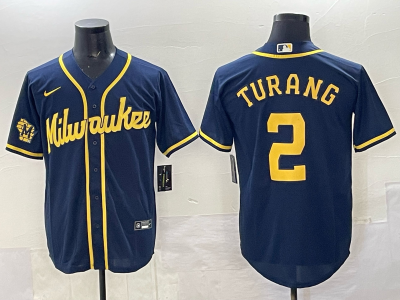 Men's Milwaukee Brewers #2 Brice Turang Navy 2025 With Patch Stitched Baseball Jersey