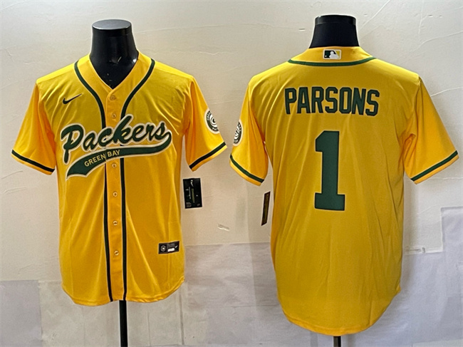 Men's Green Bay Packers #1 Micah Parsons Gold Cool Base Stitched Baseball Jersey