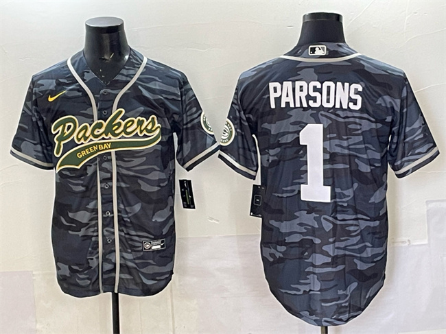 Men's Green Bay Packers #1 Micah Parsons Gray Camo Cool Base Stitched Baseball Jersey