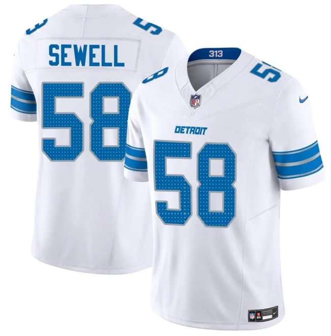 Men's Detroit Lions #58 Penei Sewell White 2025 F.U.S.E. Vapor Limited Football Stitched Game Jersey