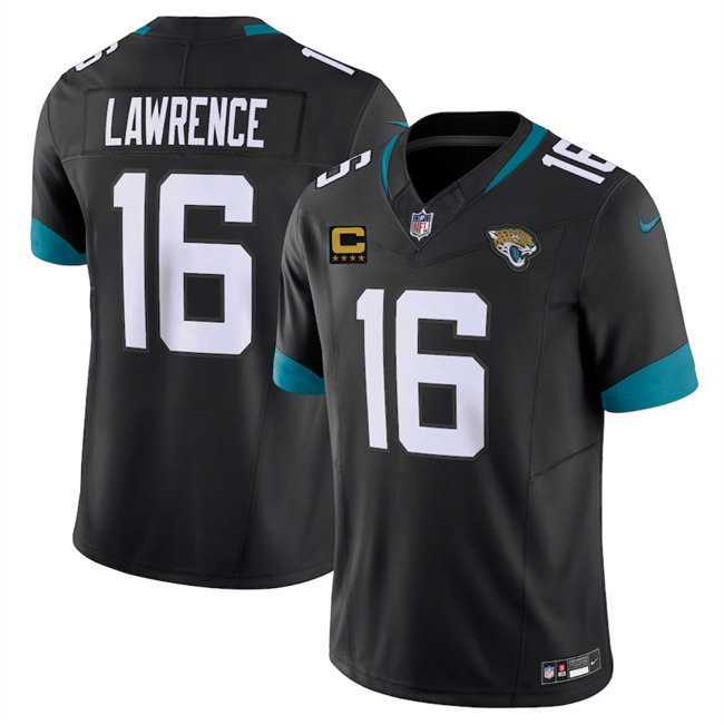 Men's Jacksonville Jaguars #16 Trevor Lawrence Black 2025 With 4-Star C Patch F.U.S.E. Vapor Limited Football Stitched Jersey