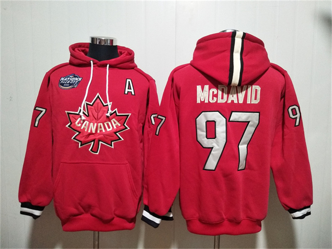 Men's Team Canada #97 Connor McDavid Red Ageless Must-Have Lace-Up Pullover Hoodie