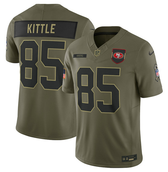Men's San Francisco 49ers #85 George Kittle Olive 2025 Salute to Service Limited Football Stitched Jersey