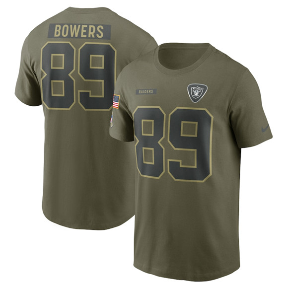 Men's Las Vegas Raiders #89 Brock Bowers Olive 2025 Salute to Service Name & Number T-Shirt