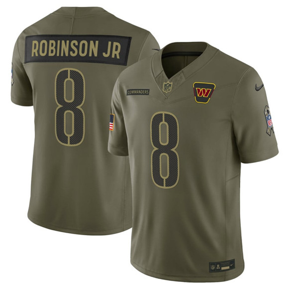 Men's Washington Commanders #8 Brian Robinson Jr. Olive 2025 Salute to Service Limited Football Stitched Jersey