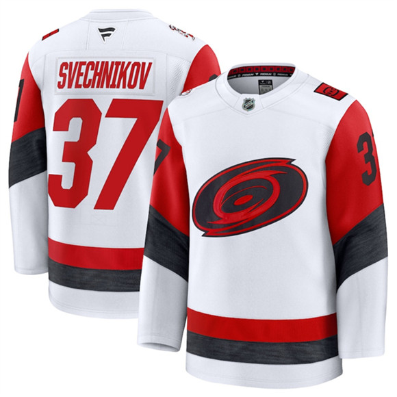 Men's Carolina Hurricanes #37 Andrei Svechnikov White 2025 Away Stitched Hockey Jersey