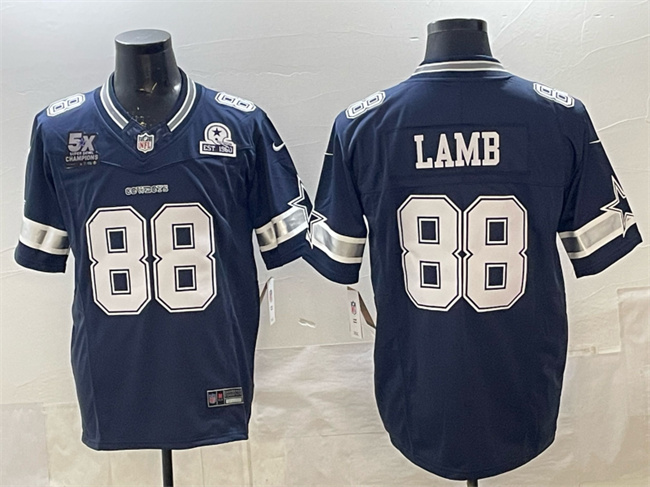 Men's Dallas Cowboys #88 CeeDee Lamb Navy F.U.S.E. With 5x Super Bowl Champions & Established In 1960 Patch Vapor Limited Stitched Football Jersey