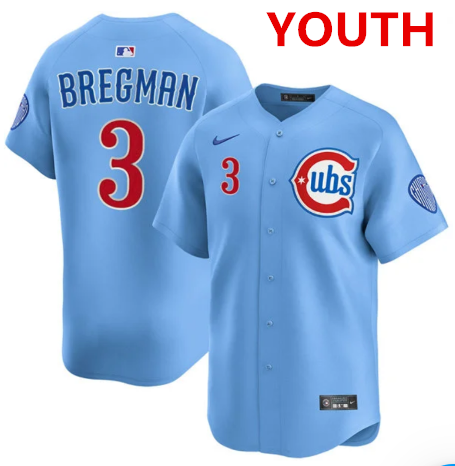 Youth Chicago Cubs #3 Alex Bregman light Blue alternate limited jersey