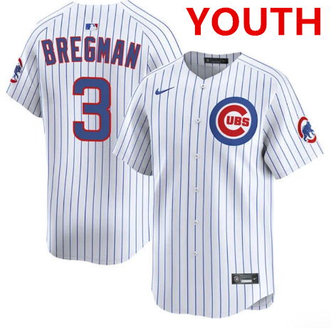 Youth Chicago Cubs #3 Alex Bregman nike White pinstripe home limited jersey