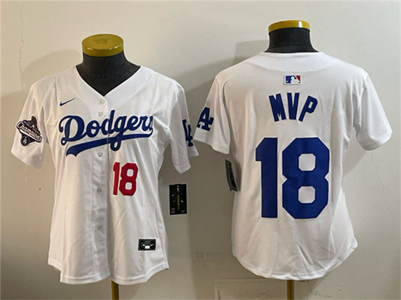 Youth Los Angeles Dodgers #18 MVP White 2025 World Series Champions Patch Limited Stitched Baseball Jersey