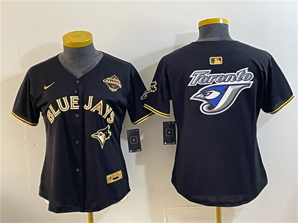 Youth Toronto Blue Jays Team Big Logo Black Gold 2025 American League Champions Limited Stitched Jersey