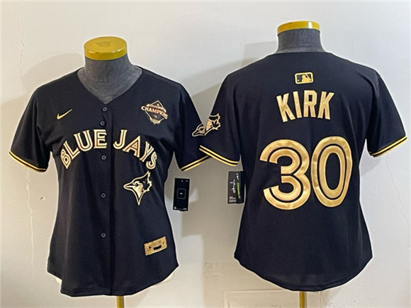 Youth Toronto Blue Jays #30 Alejandro Kirk Black Gold 2025 American League Champions Limited Stitched Jersey