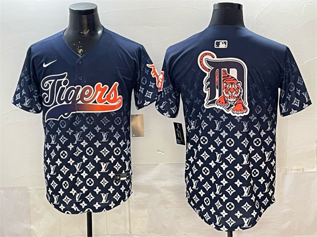 Men's Detroit Tigers Team Big Logo Navy With Patch Vapor Premier Limited Stitched Baseball Jersey