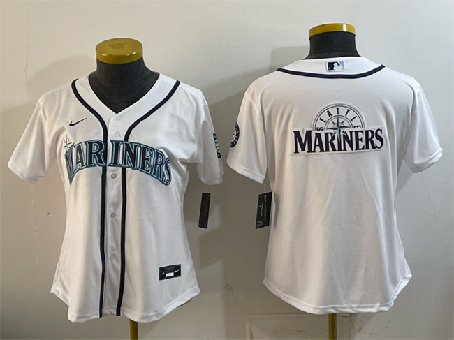 Women's Seattle Mariners Team Big Logo White Cool Base Stitched Baseball Jersey(Run Small)