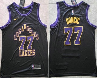 Men's Los Angeles Lakers #77 Luka Doncic Black 2025 City Swingman Jersey