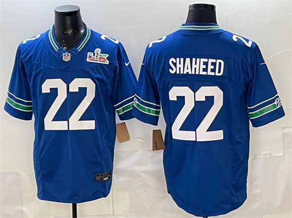 Men's Seattle Seahawks #22 Rashid Shaheed Royal 2025 F.U.S.E. Super Bowl LX Patch Vapor Throwback Limited Football Stitched Jersey