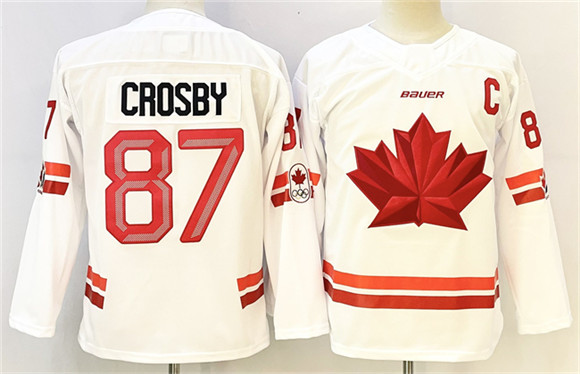 Men's Canada Hockey #87 Sidney Crosby White With C Patch Stitched Jersey