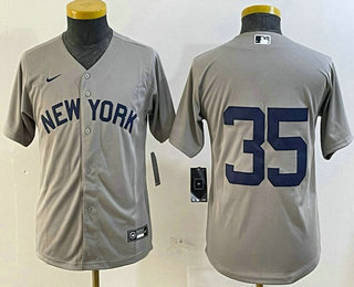 Youth New York Yankees #35 Cody Bellinger Grey Without Name Field of Dreams Cool Base Jersey