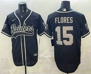 Men's Las Vegas Raiders #15 Tom Flores Black Cool Base Stitched Baseball Jersey