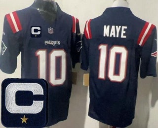 Men's New England Patriots #10 Drake Maye Limited Navy Captain Patch FUSE Vapor Jersey