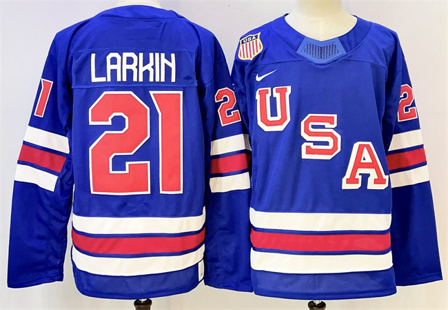 Men's USA #21 Dylan Larkin Royal 2025-2026 Stitched Jersey