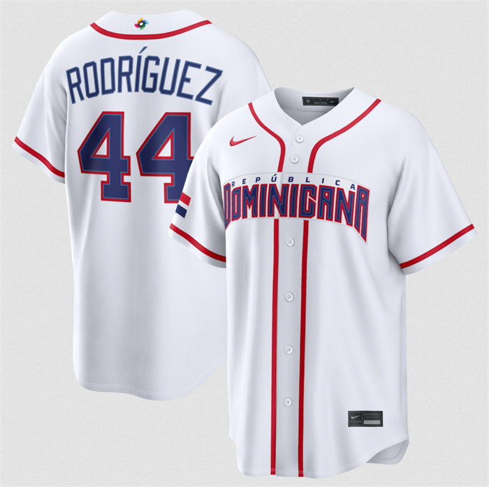 Men's Dominican Republic Baseball #44 Julio Rodríguez White 2026 World Baseball Classic Home Stadium Stitched Jersey