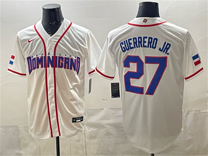 Men's Dominican Republic Baseball #27 Vladimir Guerrero Jr. White 2026 World Baseball Classic Home Stadium Stitched Jersey
