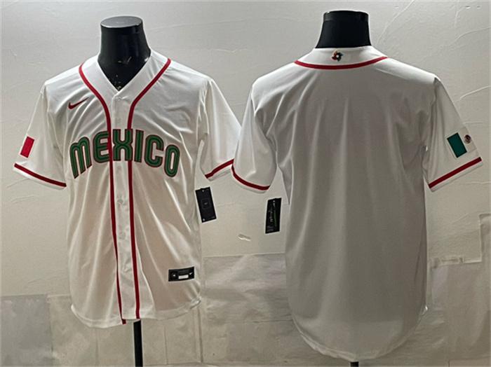 Men's Mexico Baseball Blank White 2026 World Baseball Classic Home Stadium Stitched Jersey