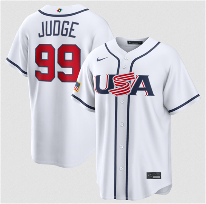Men's USA Baseball #99 Aaron Judge White 2026 World Baseball Classic Home Stadium Stitched Jersey