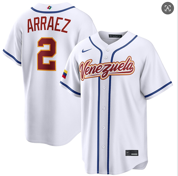 Men's Venezuela Baseball #2 Luis Arraez White 2026 World Baseball Classic Home Stadium Stitched Jersey