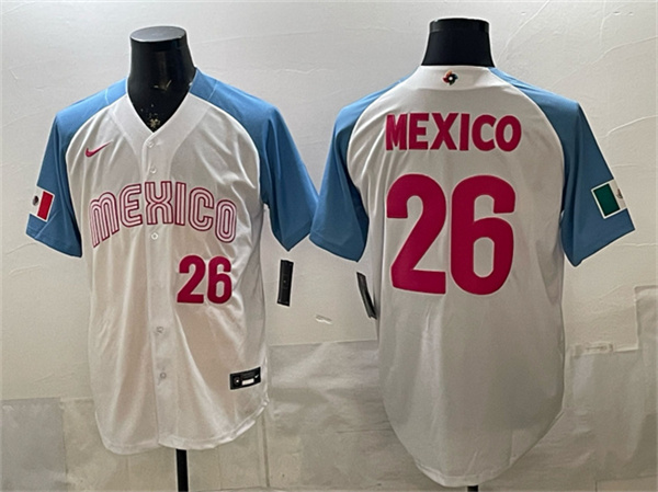 Men's Mexico Baseball #26 Mexico White 2026 World Baseball Classic Home Stadium Stitched Jersey