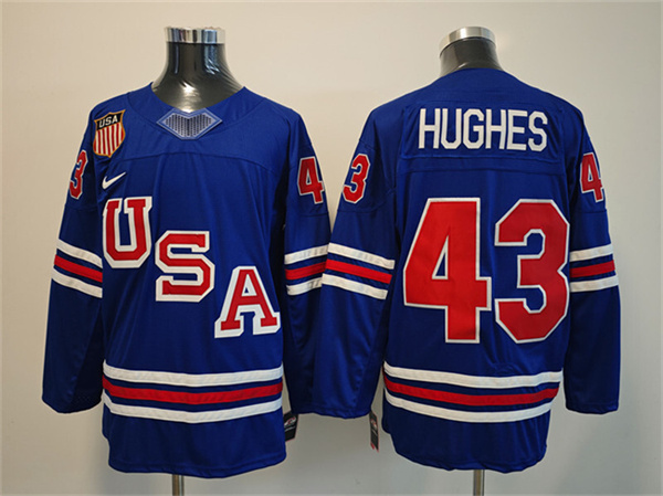 Men's USA #43 Quinn Hughes Royal 2025-2026 Stitched Jersey