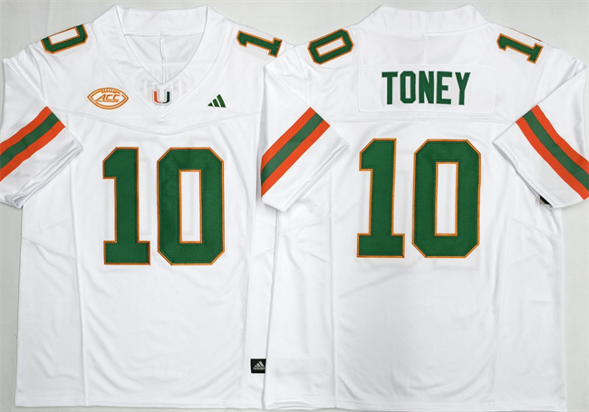 Men's Miami Hurricanes #10 Malachi Toney White F.U.S.E. 2026 Stitched Football Jersey