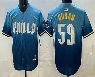 Men's Philadelphia Phillies #59 Jhoan Duran Blue 2024 City Cool Base Jersey