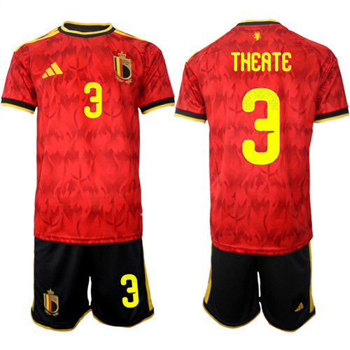Men's Belgium #3 THEATE National Team FIFA x World Cup 2026 Home Red On Field Jersey