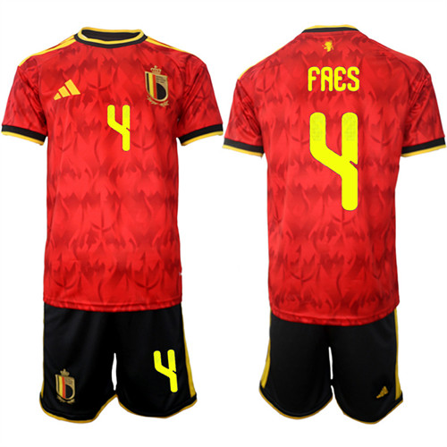 Men's Belgium #4 FAES National Team FIFA x World Cup 2026 Home Red On Field Jersey