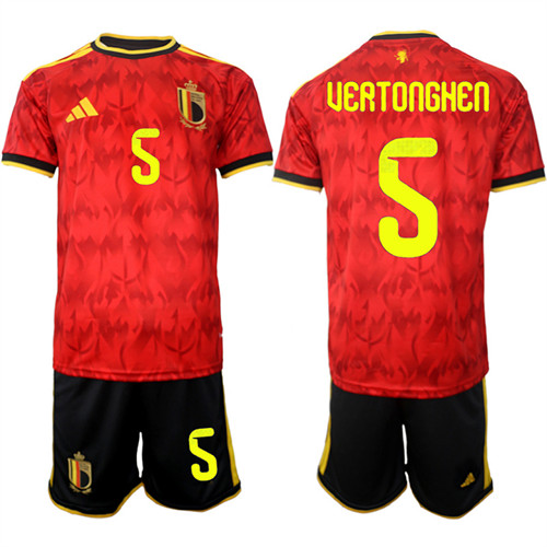 Men's Belgium #5 UEATONGHEN National Team FIFA x World Cup 2026 Home Red On Field Jersey